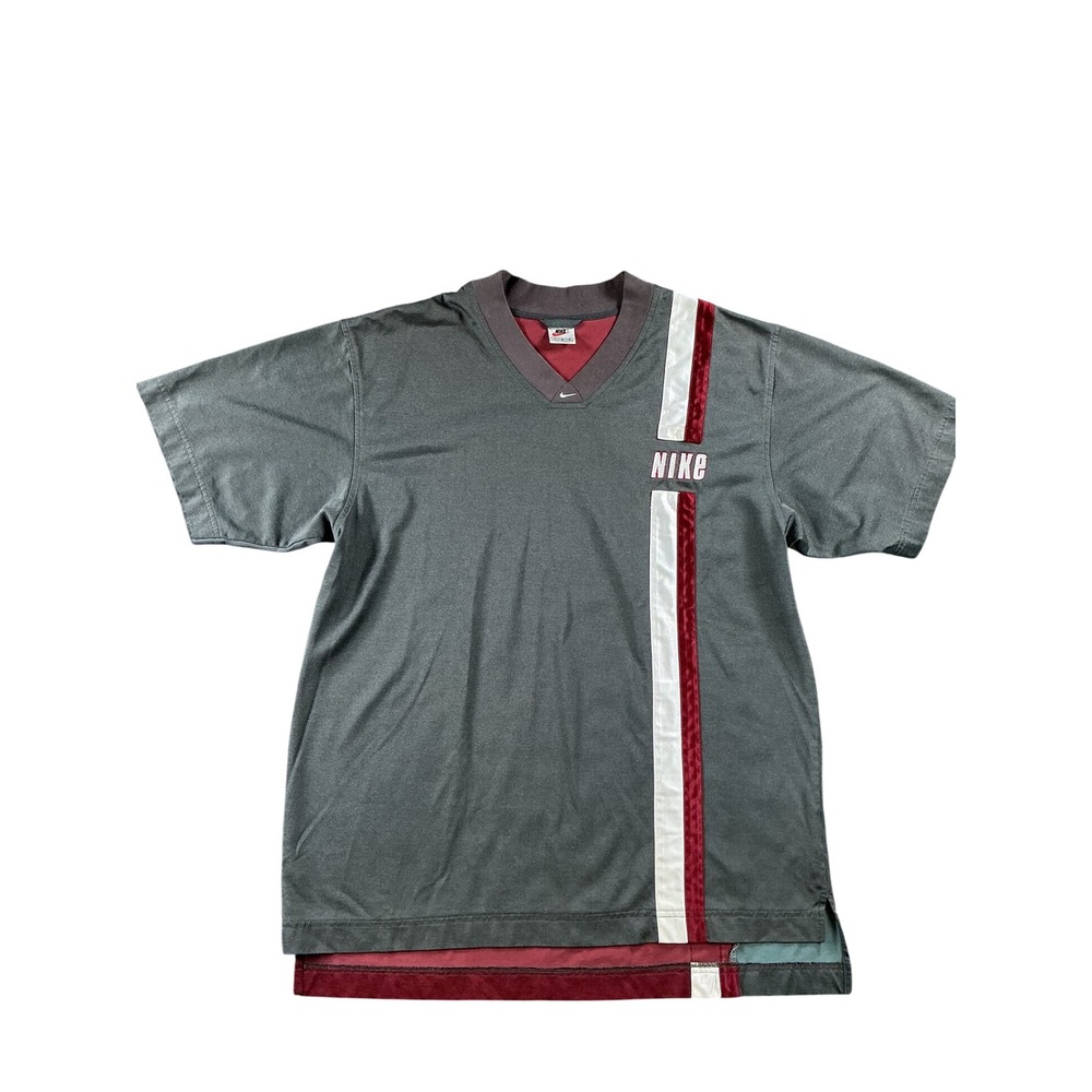 Vintage Nike Colorblock V-Neck Jersey Grey Burgundy Racing Stripe Mens Large